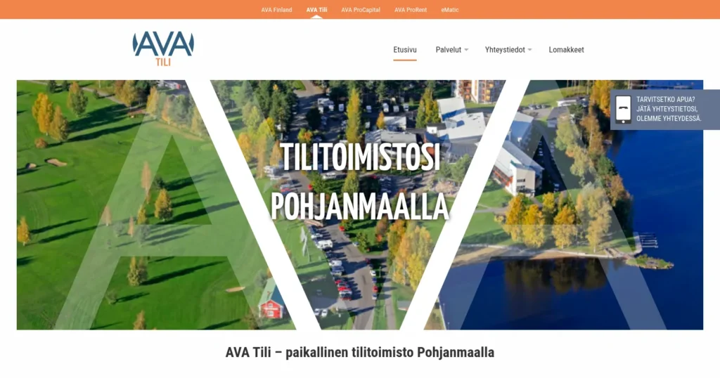 AVA Tili's website before: the front page's first screen