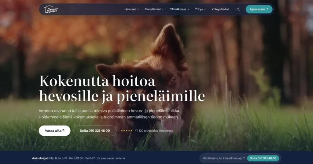 Equivet's new website: the front page's first screen