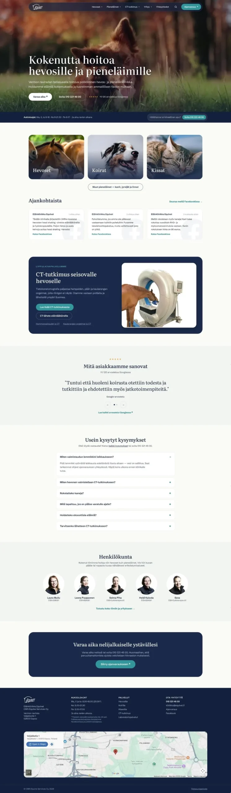 Equivet's new front page, from top to bottom