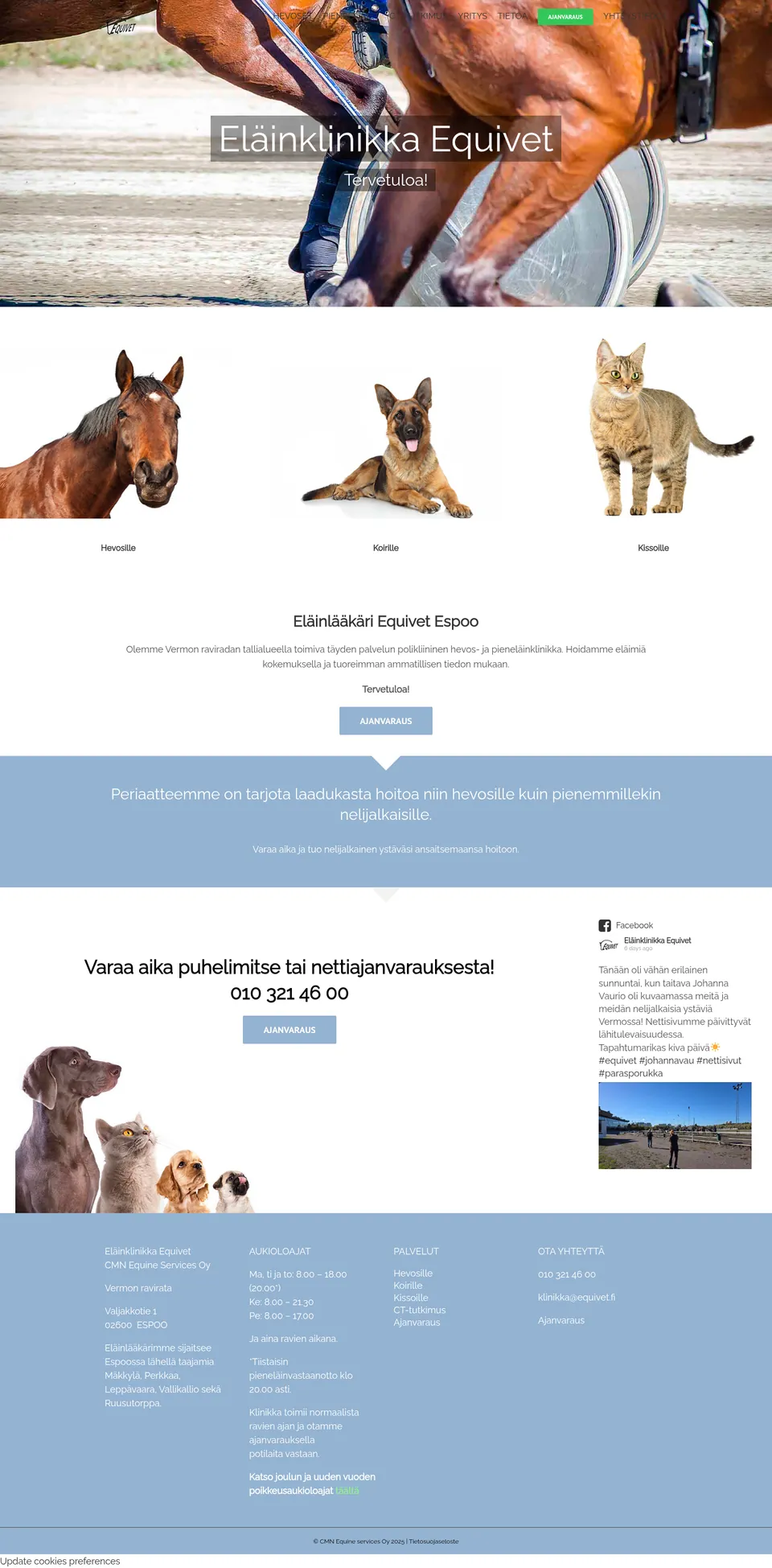 Equivet's old front page, from top to bottom