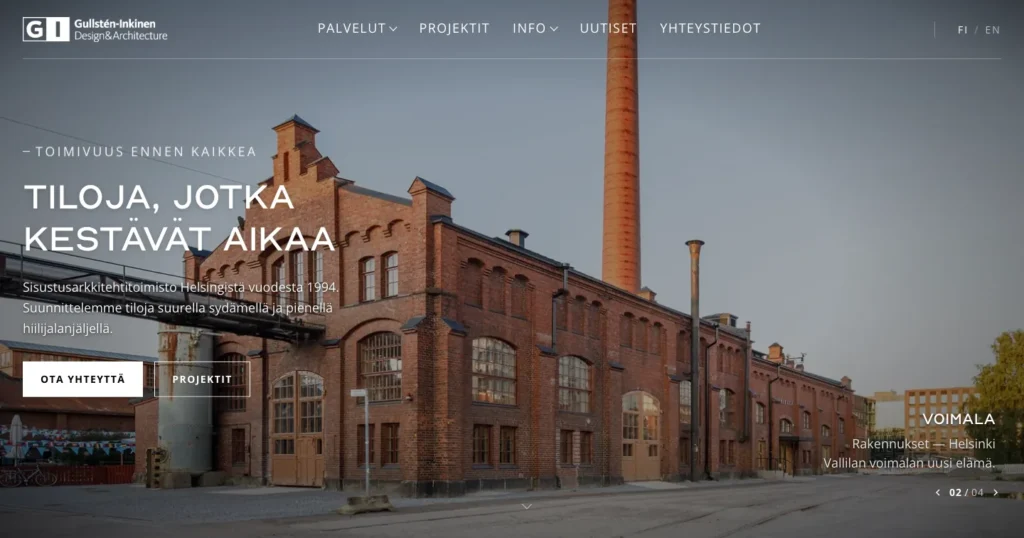 Gullstén-Inkinen's new website: the front page's first screen