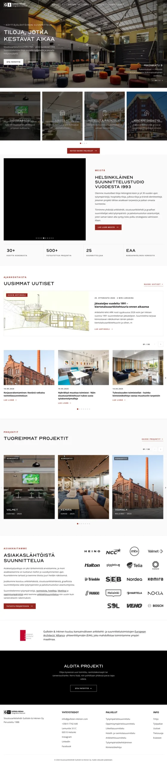 Gullstén-Inkinen's new front page, from top to bottom