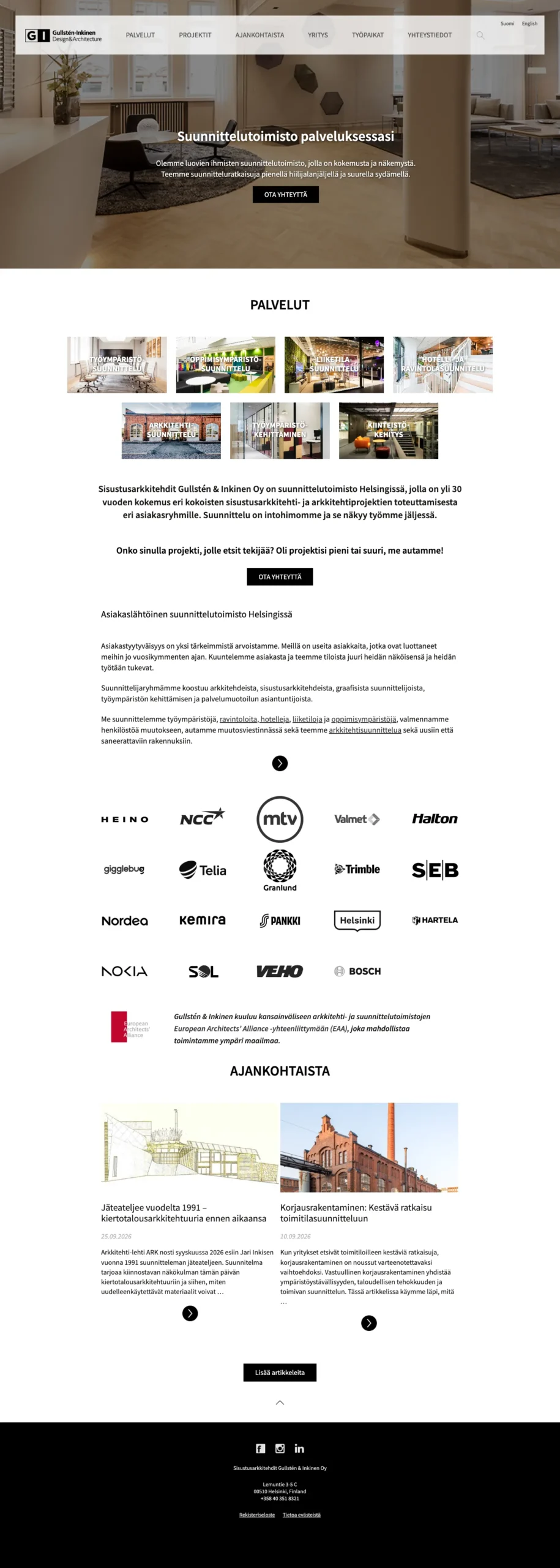 Gullstén-Inkinen's old front page, from top to bottom