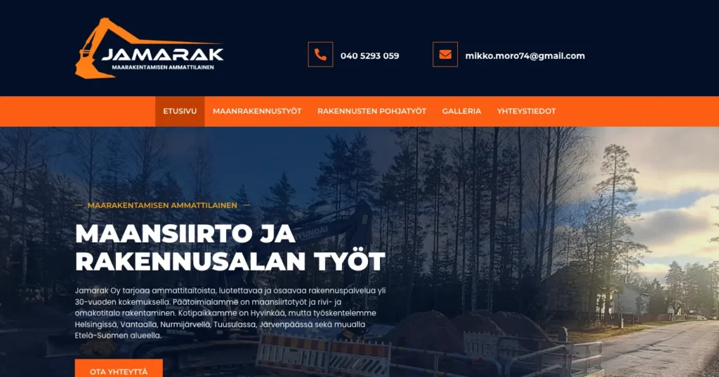 Jamarak's new website: the front page's first screen