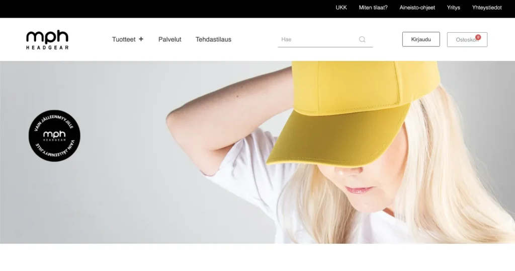 MPH Headgear's website before: the front page's first screen