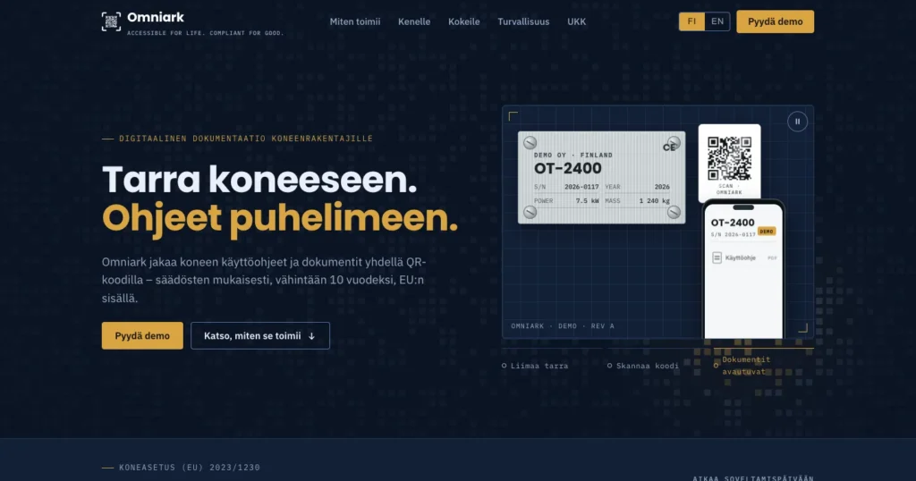 Omniark's new website: the front page's first screen