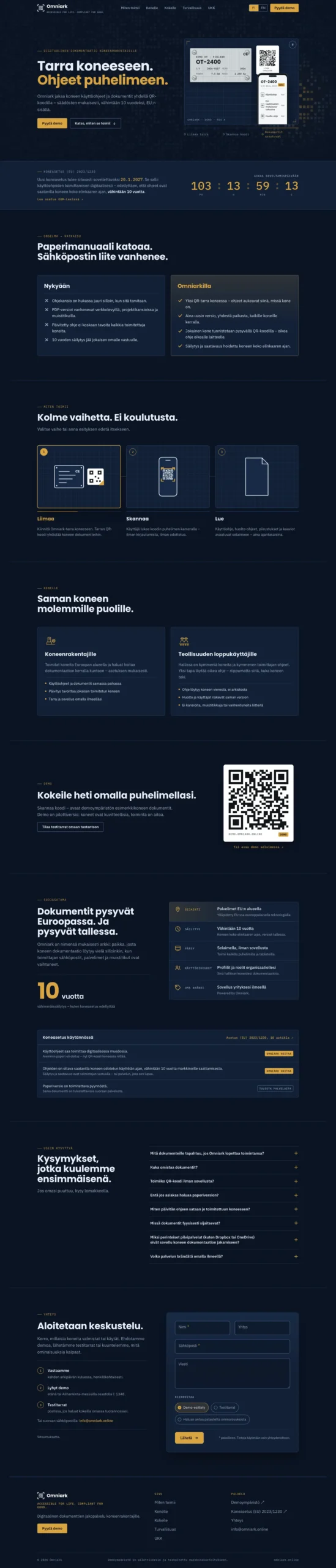 Omniark's new front page, from top to bottom