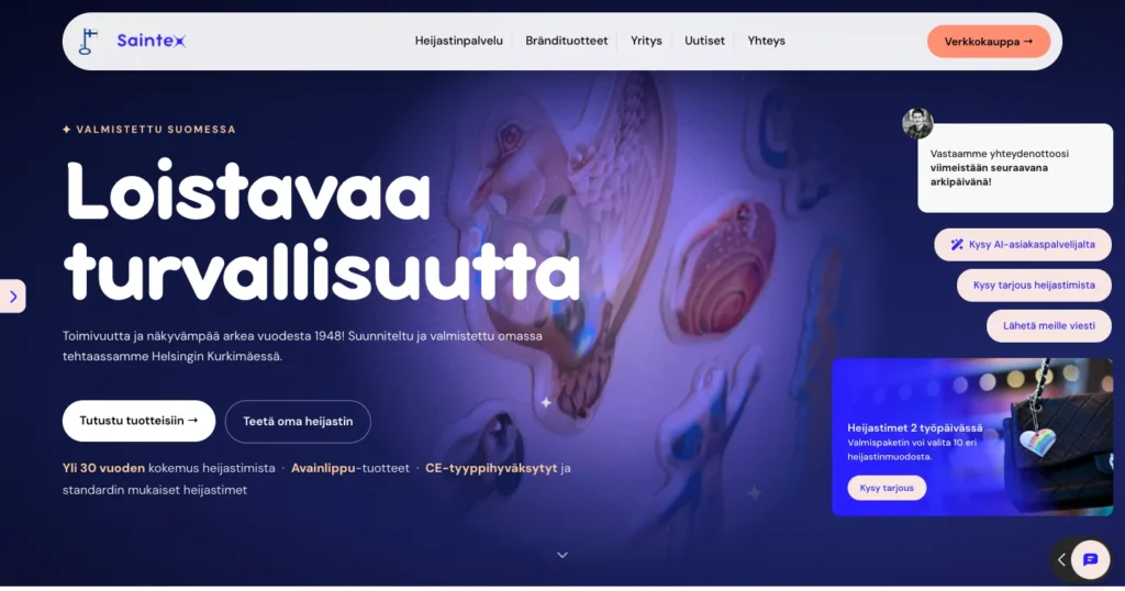Saintex's new website: the front page's first screen