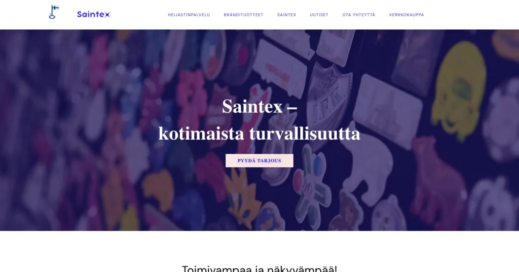 Saintex's website before: the front page's first screen
