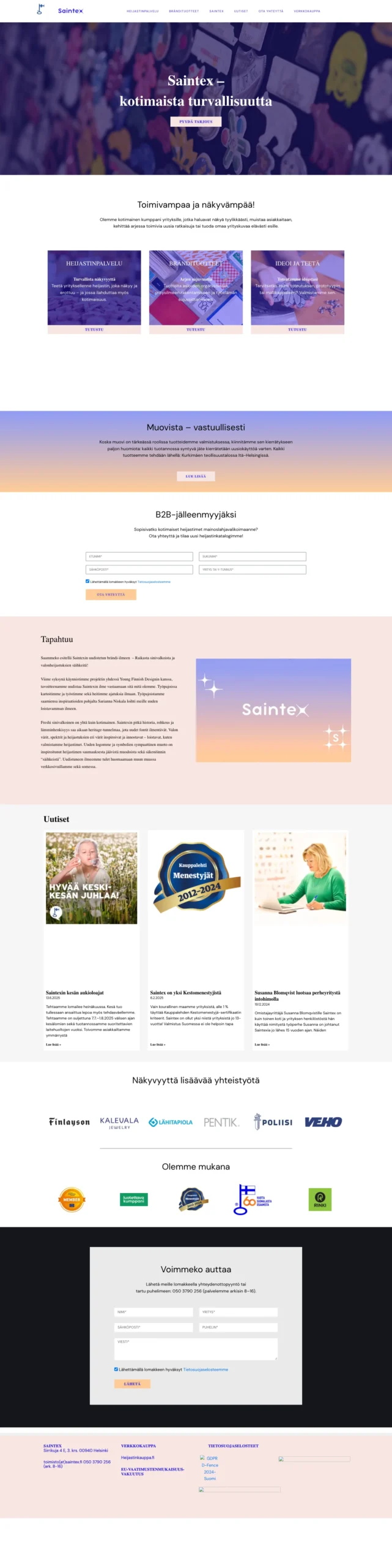 Saintex's old front page, from top to bottom