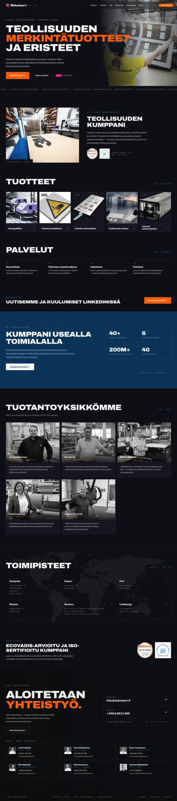 Tekniseri's new front page, from top to bottom